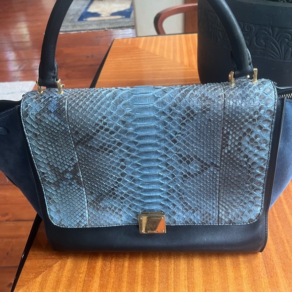 Celine Python Suede Trapèze Suede Leather handbag( Top Handle and Strap). - Picture 2 of 12